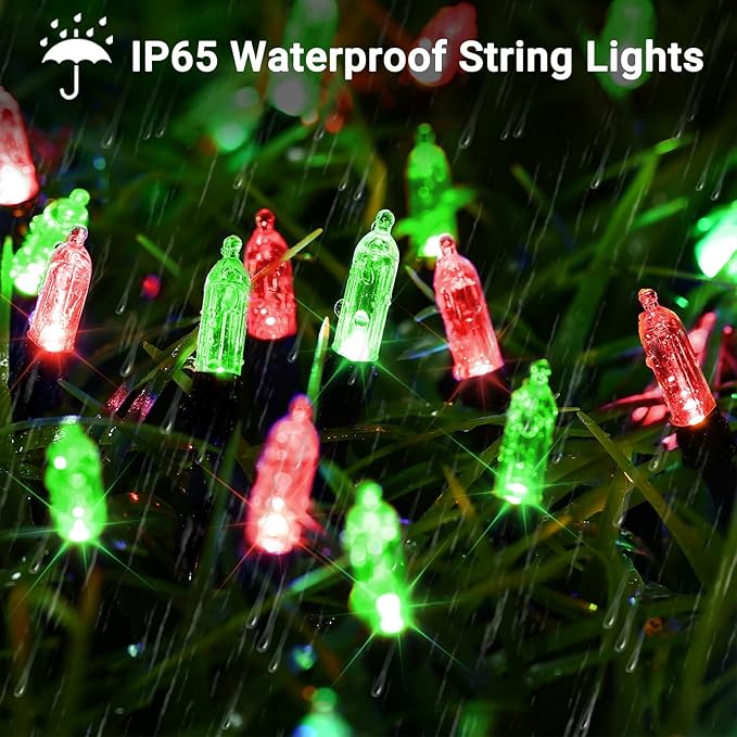 LYHOPE Battery Christmas Lights, 2Pack Total 66ft 200 LED Christmas Lights Waterproof 8 Modes Battery Operated String Light for Outdoor & Indoor, Xmas Tree, Wreaths, Holiday Decoration (Red & Green)