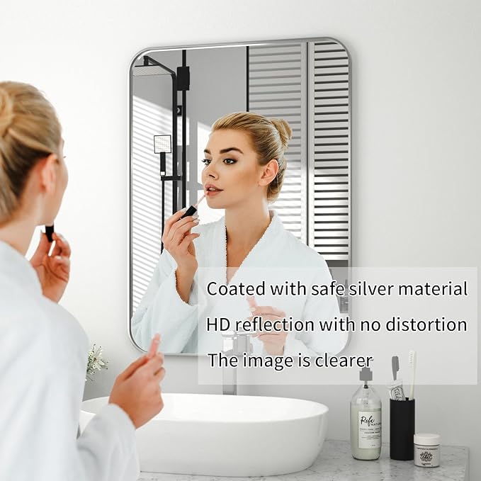 PAIHOME 30x40-Inch Brushed Nickel Bathroom-Vanity-Mirror for Wall - 304 Stainless Steel Silver Frame Bathroom Mirrors, Rectangle Farmhouse Mirror, Vertical Or Horizontal Hanging Modern Mirror