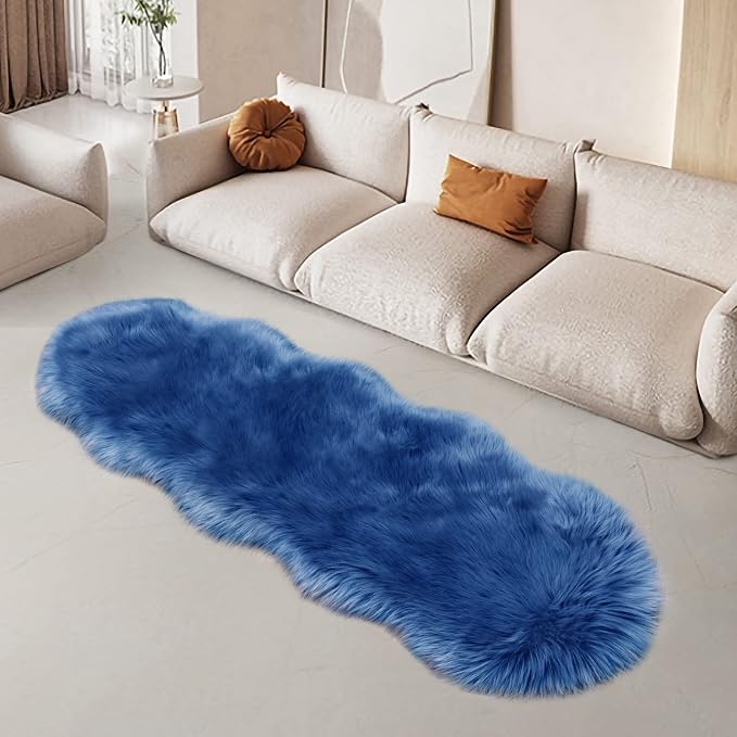 SERISSA 2x6 Fluffy Dark Blue Faux Fur Area Rug - Image 5