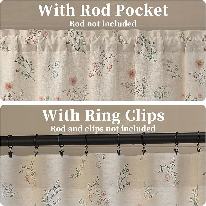 Kitchen Valances for Windows, Farmhouse Floral 52x18 Inch, 1 Panel | Country - Image 5