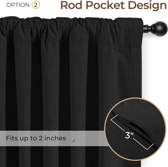 INOVADAY Extra Wide 100% Blackout Linen Curtains - Image 4