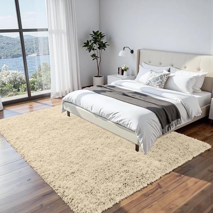 6x9 Fluffy Shag Area Rugs for Living Room Bedroom: Soft Plush Carpet Beige | - Image 3