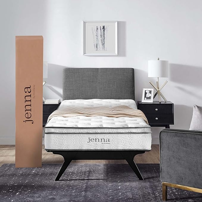 Modway Jenna 8” Innerspring and Memory Foam Twin Mattress With Individually Encased Coils, White