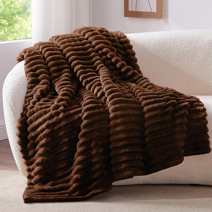 BEDELITE Striped Fleece Throw Blanket, Chocolate Brown, Soft Cozy, Lightweight - Image 7