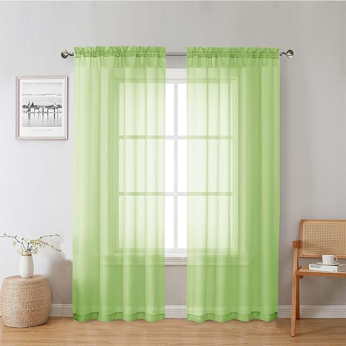Lime Sheer Curtains 72 Inches Long 2 Panels, Solid Voile Light Filtering Dual by Lecloud