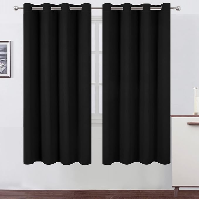 Black Thermal Blackout Curtains/52 x 72 Inch/Set of 2 Panels Room Darkening by Lemomo