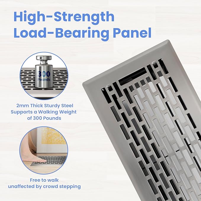 4x12 Inches 2 Pack Heavy Duty Walkable Floor Register - Easy Adjust Air Supply Lever Decorative Floor Vent Covers - Boston Design Vent Covers for Home - Satin Nickel
