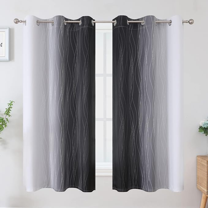 Black and Greyish White Ombre Blackout Curtains - Image 2