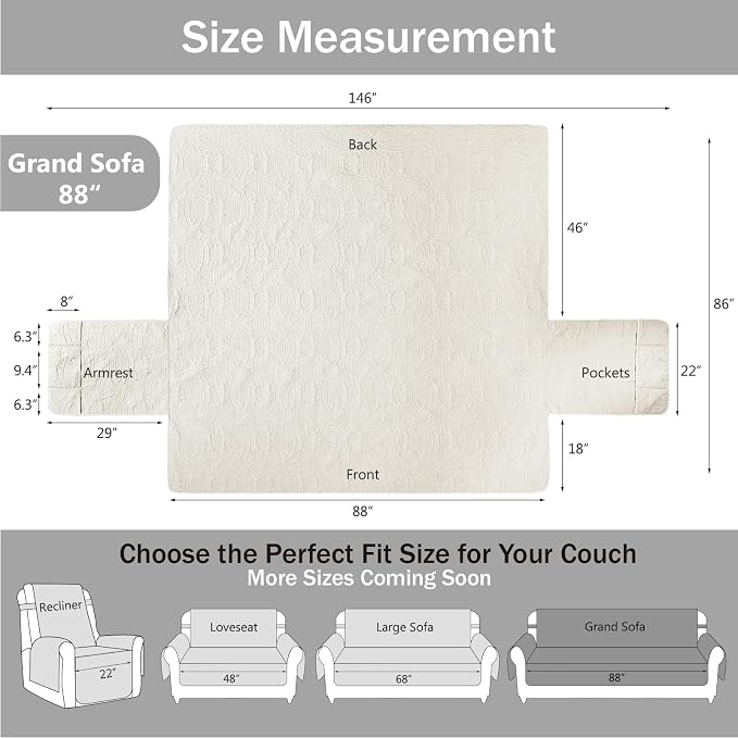 Quilted Grand Sofa Covers Washable, Couch Cover - Image 7