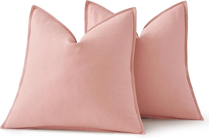 MIULEE Decorative Linen Pillow Covers 20x20 Inch Pink | Boho Farmhouse​ - Image 6