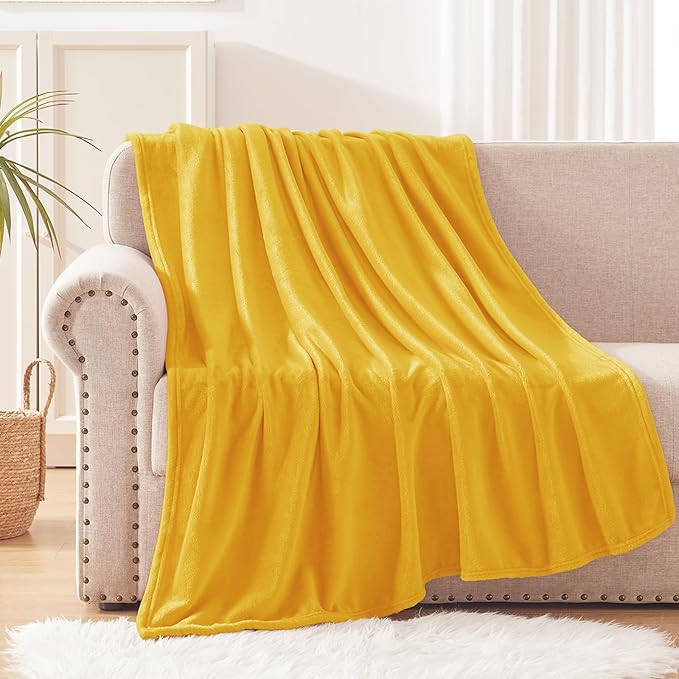 Exclusivo Mezcla Extra Large Fleece Throw Blanket for Couch, Sofa, 300GSM Super Soft and Warm Blankets, Mustard Yellow Throw All Season Use, Cozy, Plush, Lightweight, 50x70 Inches