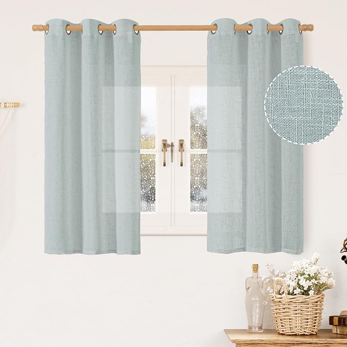 48 Inch Length Greyish Blue Linen Curtains by LAMIT