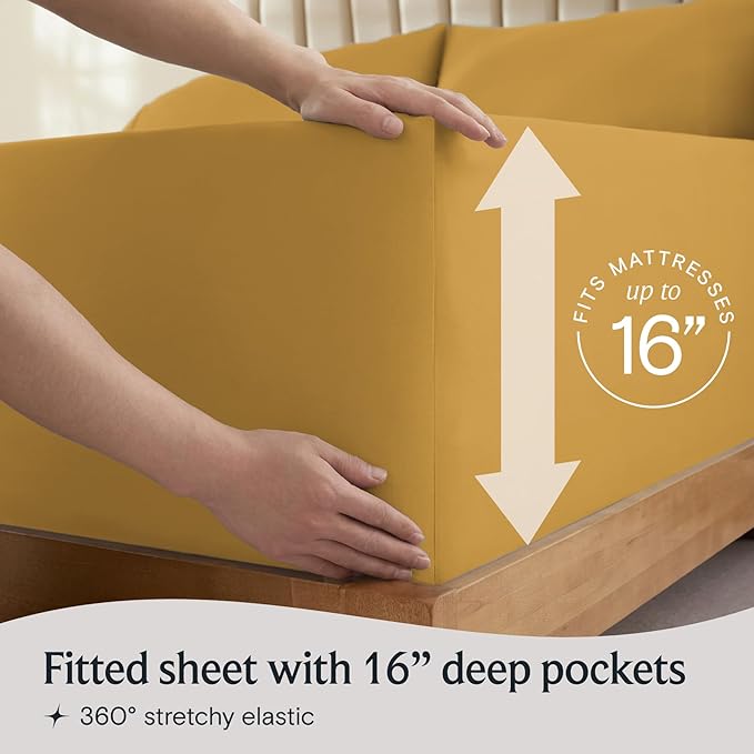 LuxClub 4 PC California King Sheet Set, Breathable Luxury Bed Sheets, Deep Pockets Wrinkle Free Cooling Sheets Machine Washable Hotel Bedding Silky Soft - Medallion Gold Cal King