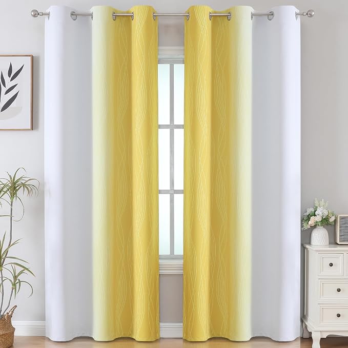 Yellow and Greyish White Ombre Blackout Curtains - Image 2