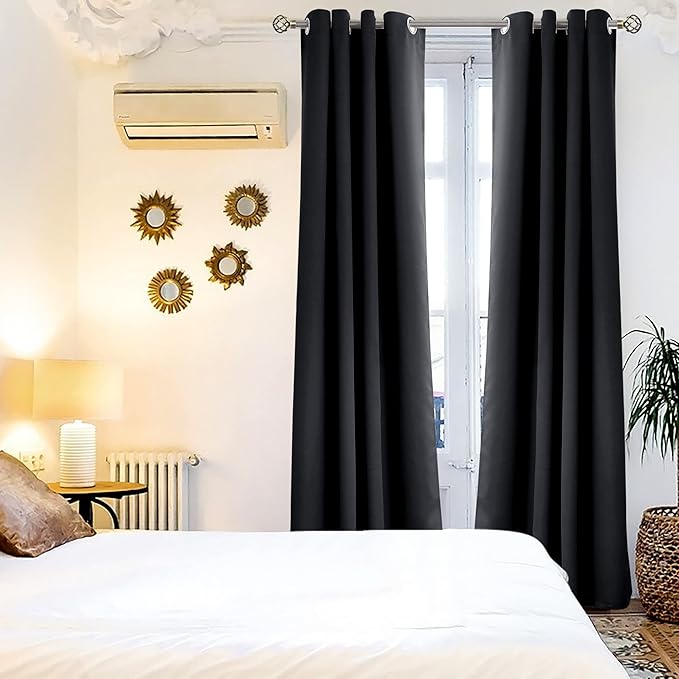 BGment Blackout Curtains for Bedroom - Grommet Thermal Insulated Room Darkening Curtains for Living Room, Set of 2 Panels, Each 46 x 84 Inch, Black