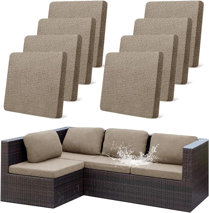 CALBODE 8Pcs Outdoor Stretch Cushion Covers, Waterproof Outdoor Chair Cushion by CALBODE