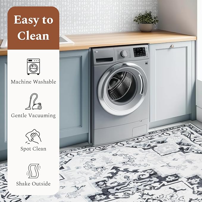Rugflix 6x9 Area Rugs for Living Room, Washable Light Grey Large Rug | Machine - Image 5
