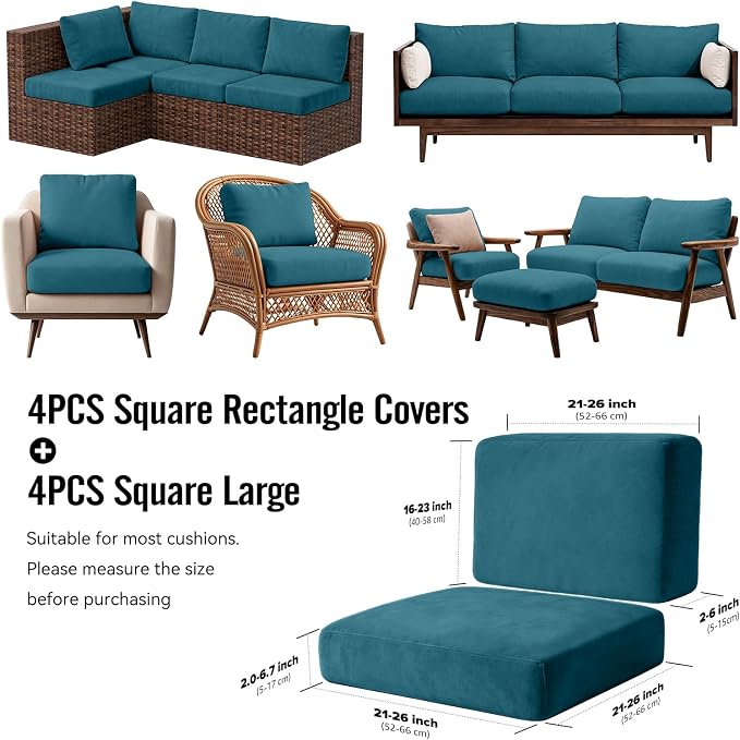 8Pcs Outdoor Cushion Covers, Stretch Patio Furniture Couch Chair Slipcovers | - Image 2