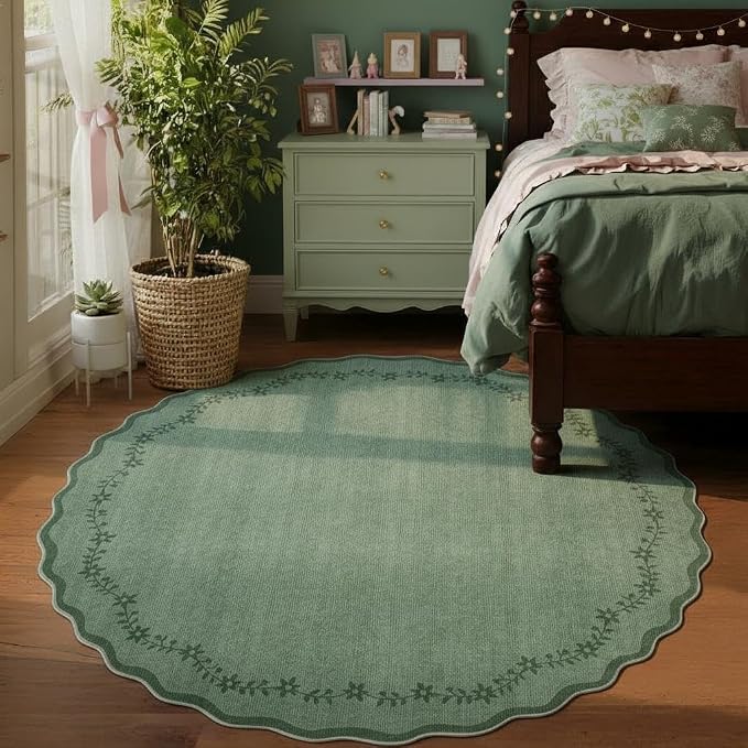 GarveeHome Large Round Rug 8ft Scalloped Washable Circle Living Room Rug | Soft - Image 4