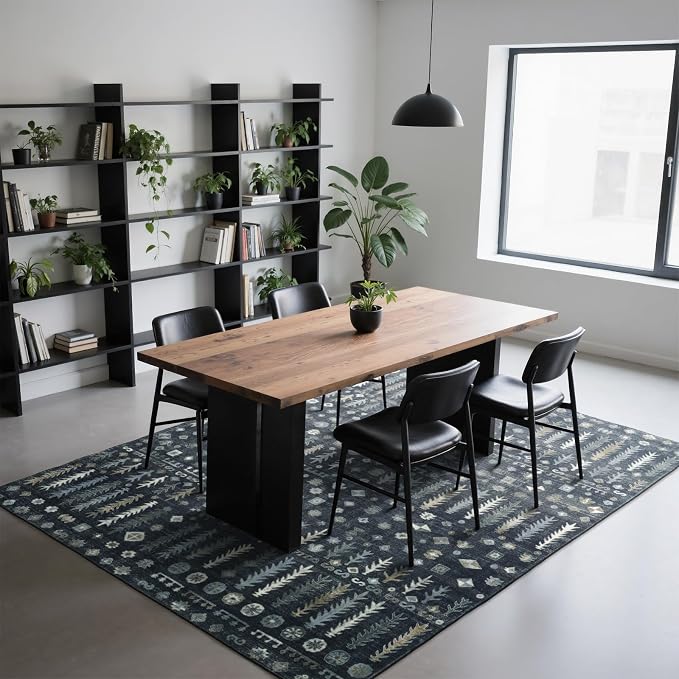 8x10 Retro Washable Area Rugs for Living Room, Dining Room- Black | Ultra Soft - Image 6
