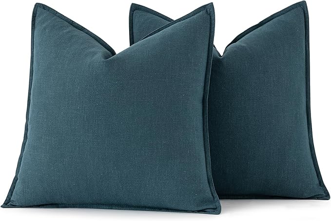 MIULEE Decorative Linen Euro Sham Pillow Covers 22x22 Inch Blue | Boho - Image 6