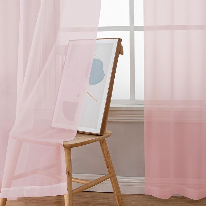 Simplebrand Blush Sheer Curtains 84 Inches Long, Light Filtering Rod Pocket - Image 3