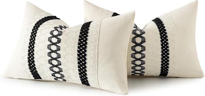 MIULEE Set of 2 Black Boho Decorative Lumbar Pillow Covers 12x20 Inch | - Image 8