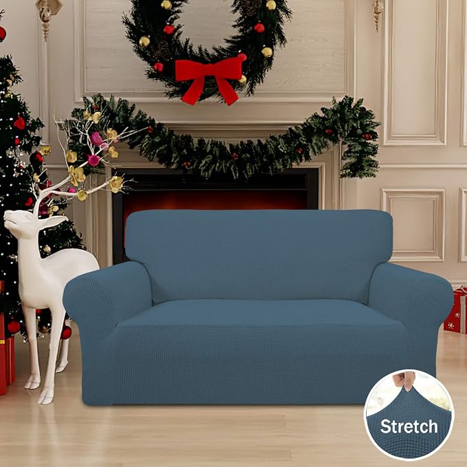 Easy-Going Stretch Loveseat Couch Covers Washable Bluestone | 1-Piece Loveseat - Image 2