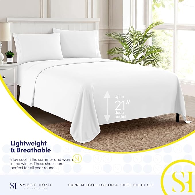Full Size Sheet Sets - Breathable Luxury Sheets with Full Elastic & Secure Corner Straps Built In - 1800 Supreme Collection Extra Soft Deep Pocket Bedding, Sheet Set, EXTRA DEEP pocket - Full, White
