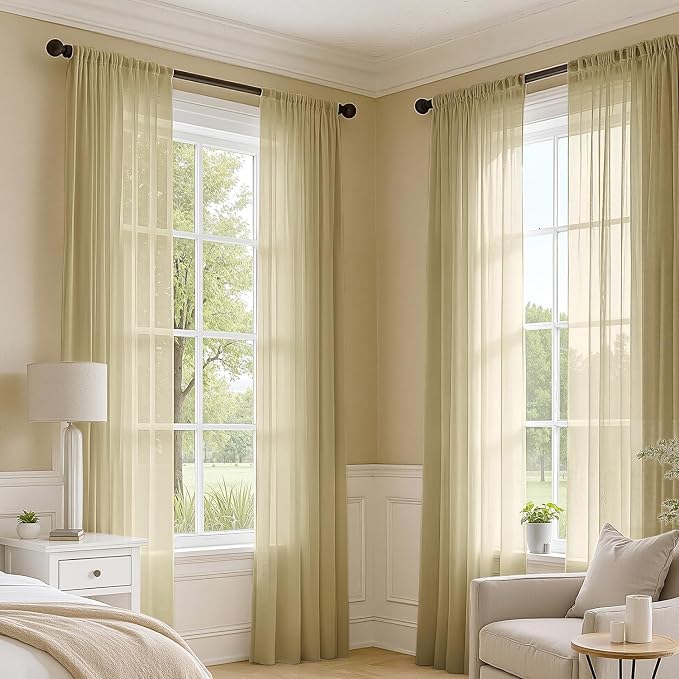 MIULEE Gold Sheer Curtains 108 Inches Long 4 Panels 42 x 108 Inches | Light - Image 2