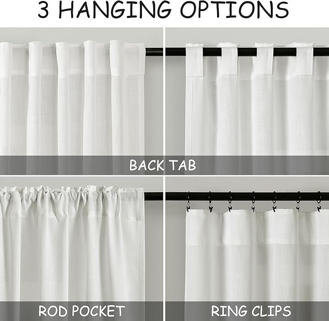 Ivory Linen Blend Light Filtering Curtains 86 Inch Length 2 Panel Set Pocket - Image 3