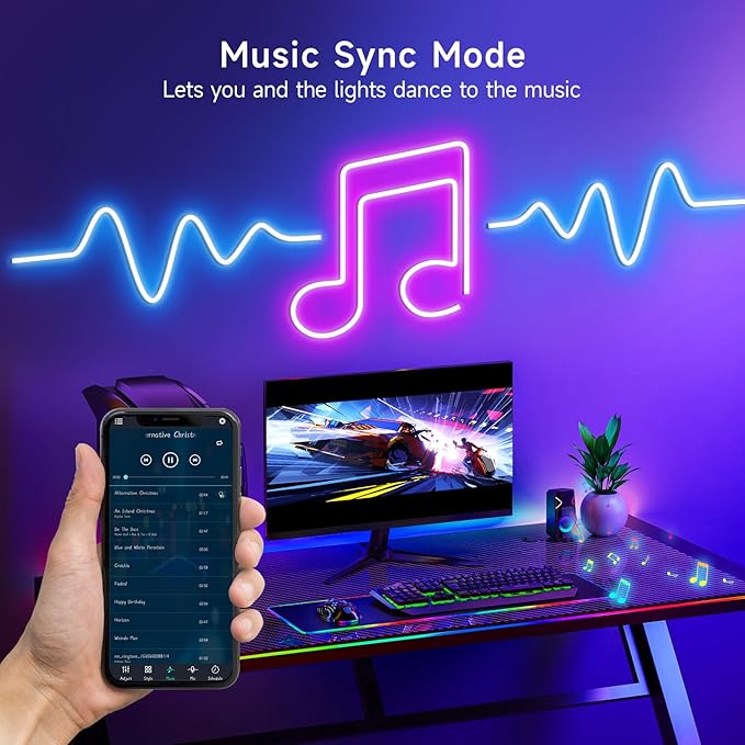 LED Neon Rope Lights, 19.68ft RGB LED Light Strip, 24V Music Sync App/Remote Control DIY Rope Light, IP67 Waterproof Gaming Neon Strip Lights for Bedroom Indoor Oudoor Décor