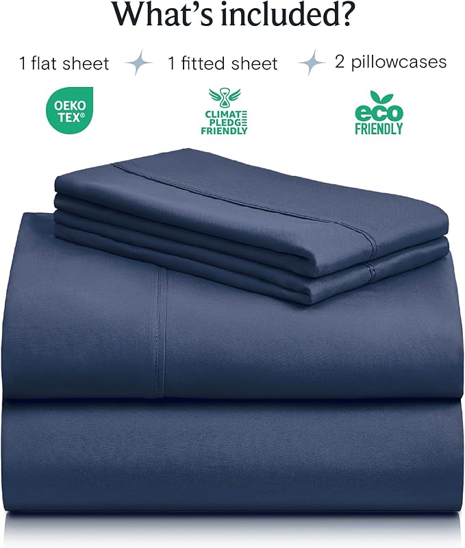 LuxClub 4 PC Full Sheet Set, Breathable Luxury Bed Sheets, Deep Pockets Wrinkle Free Cooling Bed Sheets Machine Washable Hotel Bedding Silky Soft - Navy Full