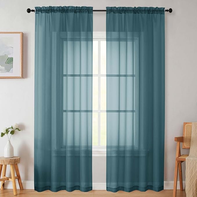 Sheer Dusty Blue Curtains for Bedroom Living Room 90 Inches Long 2 Panels Set by WelvetBLK