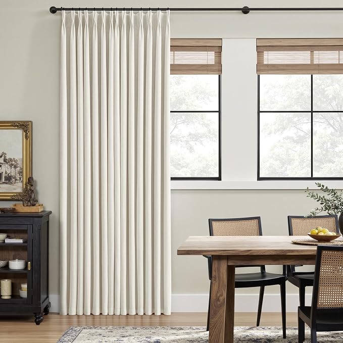 MIULEE Natural Pinch Pleated 100% Blackout Linen Curtains 40x100 Inches | Room - Image 3