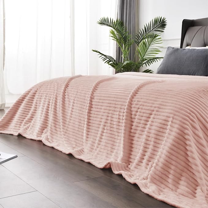 BEDELITE 3D Ribbed Light Pink Fleece Throw Blanket - Image 5