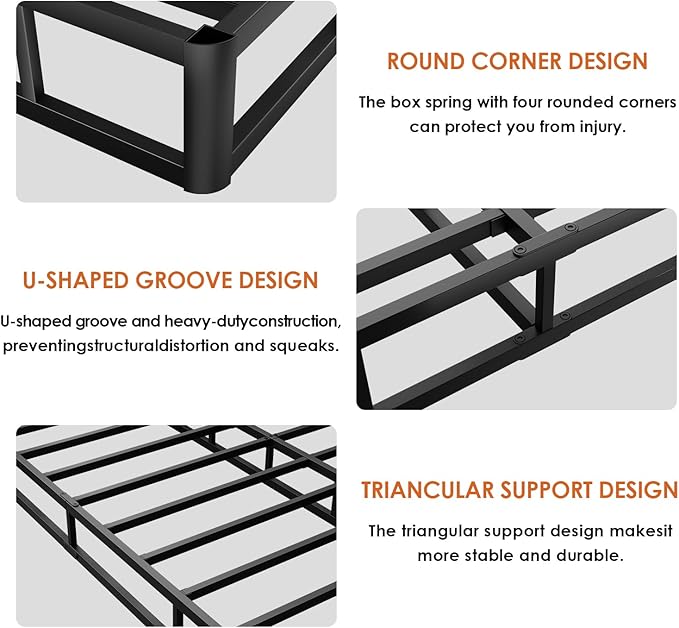 D&H FURNIMMT Queen Size Box Spring 7 Inch, Heavy Duty Metal Box Spring Bed Base with Fabric Cover, Mattress Foundation, Easy Assembly, Noise Free（Queen）