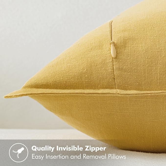 MIULEE Decorative Linen Euro Sham Pillow Covers 24x24 Yellow | Boho Farmhouse​ - Image 3