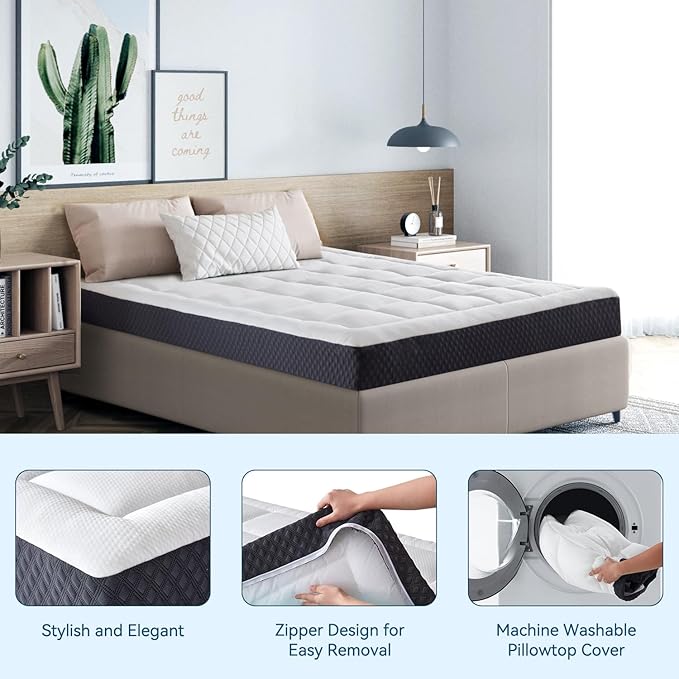 ONENICE 6 Inch Full Size Mattress in a Box, Cooling Gel Memory Foam Mattress, Removable Pillowtop with 3D Snow Down Alternative Filling, CertiPUR-US Certified, Fiberglass-Free, Pressure Relief