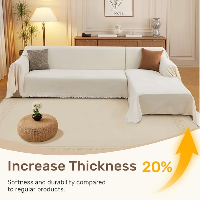 2 Pieces Sectional Couch Covers L Shaped Cover XXXL Cream White | Thick - Image 3