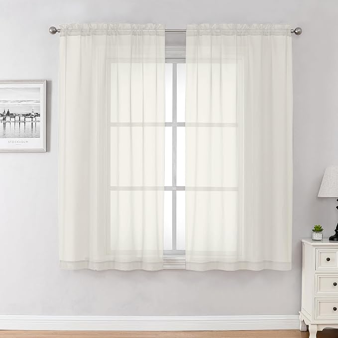Chyhomenyc Ivory Sheer Curtains 63 Inch Long 2 Panels by Chyhomenyc