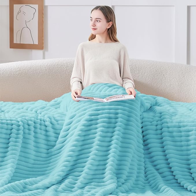 BEDELITE Ribbed Twin Blanket for Couch & Bed, Sky Blue, Warm Yet Lightweight - Image 4