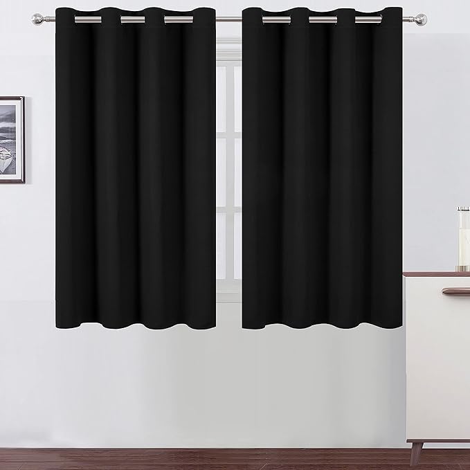 Black Thermal Blackout Curtains/52 x 54 Inch/Set of 2 Panels Room Darkening by Lemomo