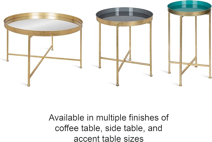 Kate and Laurel Celia Round Metal Foldable Tray Accent Table, 14" x 14" x 25.75", Black and Silver, Modern Minimalist Design and Magnetic Tabletop