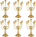 Romadedi Candelabra Gold Candle Holders - 5 Arm 11.8" Wedding Candlestick Holder for Theme Party Table Centerpiece Decor Dining Room Birthday Holiday Christmas, Set of 6