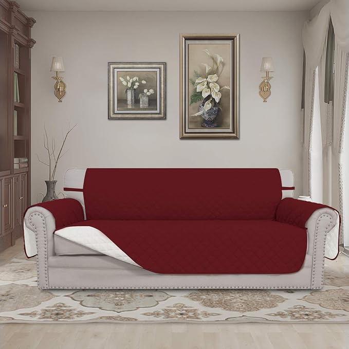 Easy-Going Reversible Couch Cover, 4 Seater Sofa, Christmas Red/Ivory | - Image 2