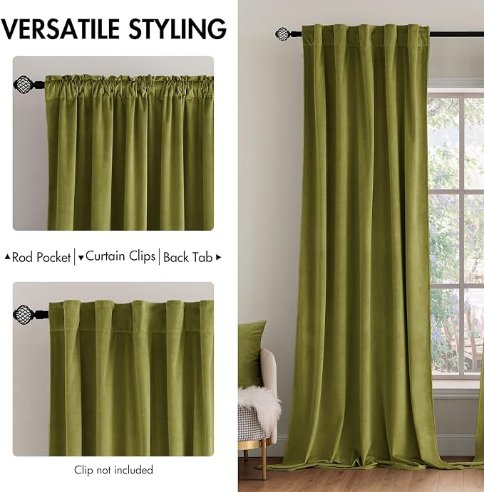 MIULEE Velvet Curtains 52x96 inches 2 Panels Moss Green Blackout Curtains | - Image 2