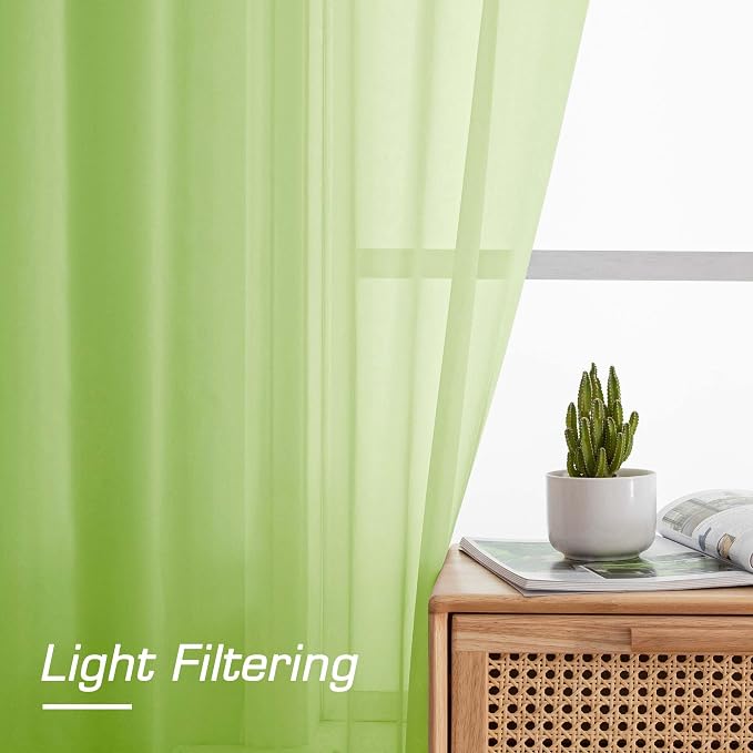 Lime Sheer Curtains for Bedroom Living Room 96 Inches Long 2 Panels Set - Image 4