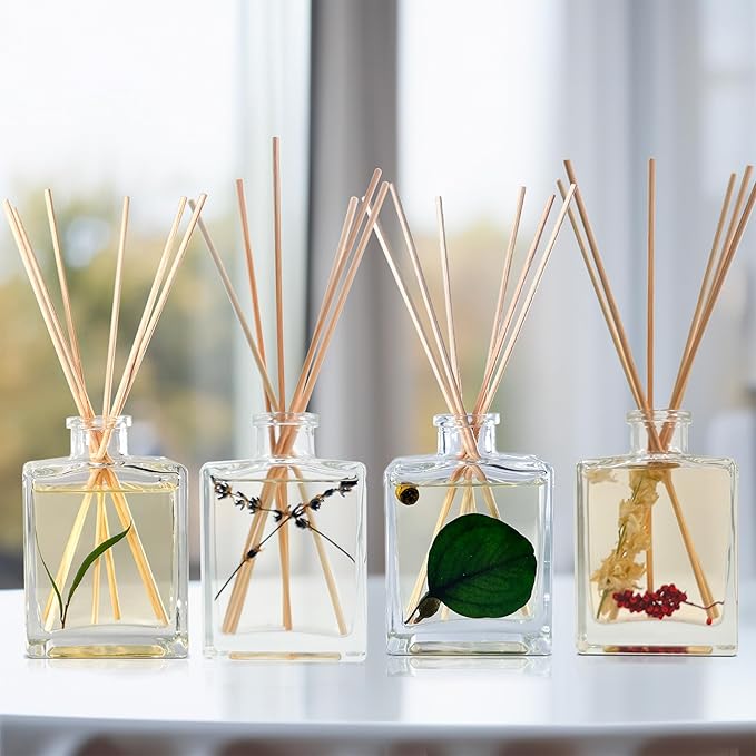 Urban Naturals Sandalwood & Eucalyptus Reed Diffuser Set – Made with Essential Oils & Real Botanicals – Sleek Rectangular Refillable Glass Bottle – Made in The USA