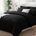 CozyLux Twin Comforter Set with Sheets Black, 5 Pieces Bed in a Bag, Black Comforter Twin Size, All Season Bedding Set with Stitch Quilted Comforter, Flat Sheet, Fitted Sheet, Pillowcases